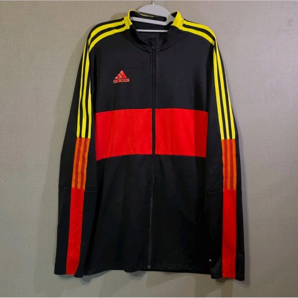 Adidas Primegreen Aeroready Track Jacket Mens 2XL Black Red Yellow Full Zip Y2K